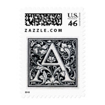 Decorative Letter "A" Woodcut Woodblock Inital Stamp