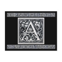 Decorative Letter "A" Woodcut Woodblock Inital postcards