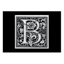 Decorative Letter "B" Woodcut Woodblock Inital Business Card