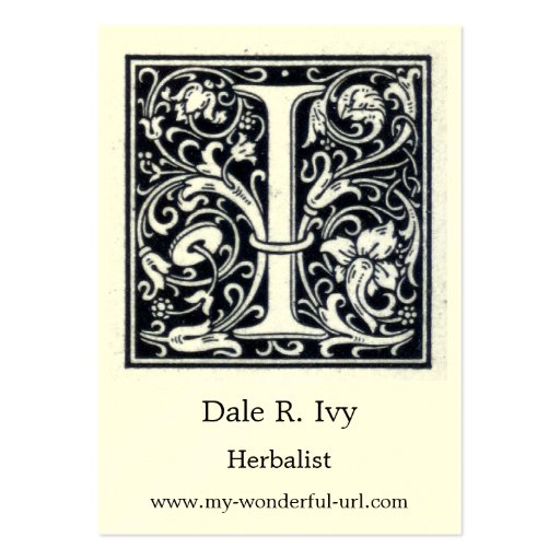 Decorative Letter "I" Woodcut Woodblock Initial Business Card