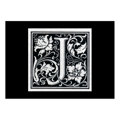 Decorative Letter "J" Woodcut Woodblock Initial Business Card Templates