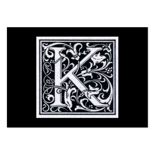 Decorative Letter "K" Woodcut Woodblock Initial Business Card Template (front side)