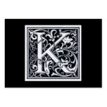Decorative Letter "K" Woodcut Woodblock Initial Business Card Template