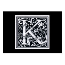 Decorative Letter "K" Woodcut Woodblock Initial Business Card Template