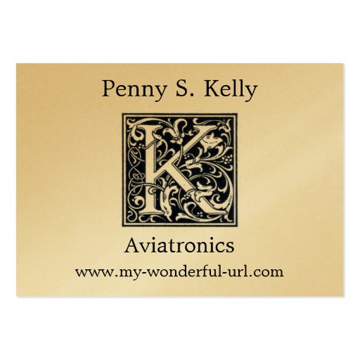 Decorative Letter "K" Woodcut Woodblock Initial Business Card Template