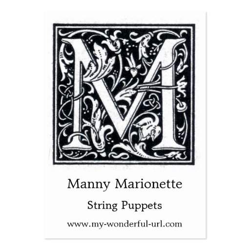 Decorative Letter "M" Woodcut Woodblock Initial Business Card Templates (front side)