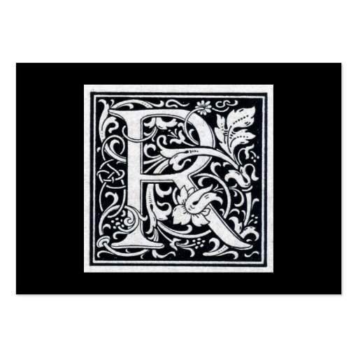 Decorative Letter "R" Woodcut Woodblock Initial Business Cards (front side)