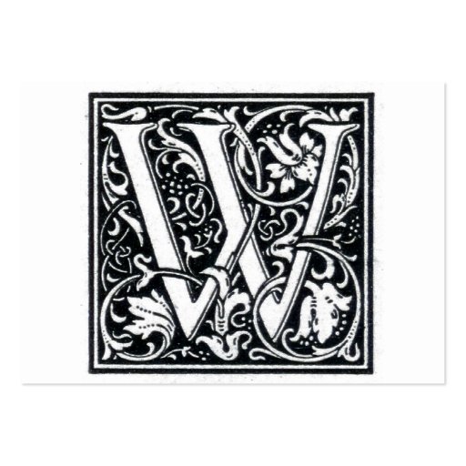 Decorative Letter "W" Woodcut Woodblock Initial Business Card Templates (front side)