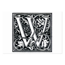 Decorative Letter "W" Woodcut Woodblock Initial Business Card Templates