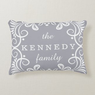 Decorative Pattern Gray And White Family Name Accent Pillow