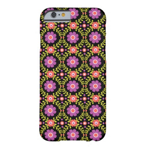 Decorative Pink Flowers  Pattern On Black Barely There iPhone 6 Case