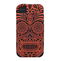 Decorative Red and Black Sugar Skull Vibe iPhone 4 Case