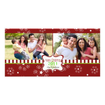 Decorative red holiday photocard with frame photo card