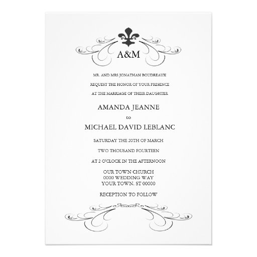 Decorative Scroll Fleur de Lis Wedding Invitations