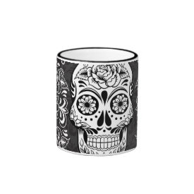 Decorative Sugar Skull Black White Gothic Grunge Coffee Mugs
