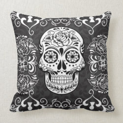 Decorative Sugar Skull Black White Gothic Grunge Pillow
