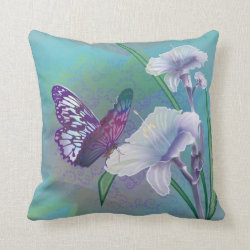 Decorative Throw Pillow with Lilies and Butterfly