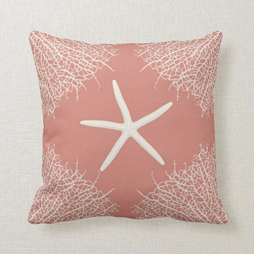 Decorative throw pillow with seastar and coral Zazzle