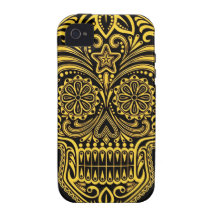 Decorative Yellow and Black Sugar Skull Case For The iPhone 4