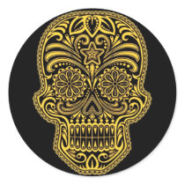Decorative Yellow and Black Sugar Skull Stickers