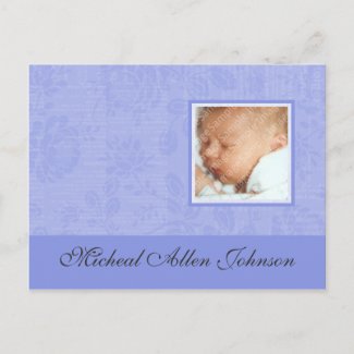Decorator Blue Photo Birth Announcement postcard