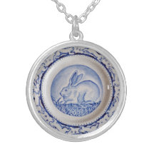 "Dedham Blue" Rabbit Blue and White Dish Pendant