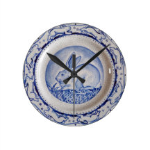 "Dedham Blue" Rabbit Design Clock, Blue & White