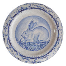 "Dedham Blue" Rabbit Design Plate, Blue & White