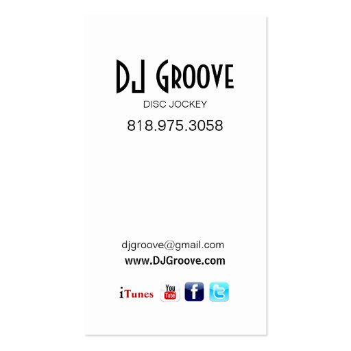 DeeJay Groove Disc Jockey - Music Business Card (back side)