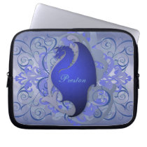 Deep Blue Fantasy Scroll Dragon Laptop Sleeve