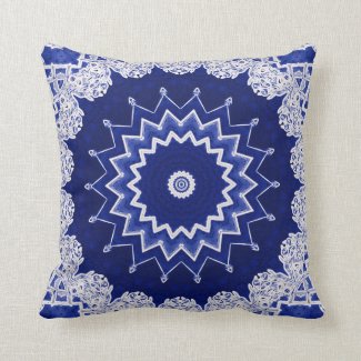 Deep Blue Lace Accents Pattern Throw Pillow