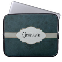 Deep Blue Retro Floral Abstract Nameplate Computer Sleeve