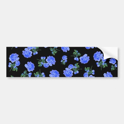 Deep Blue Roses flower pattern on black Bumper Sticker
