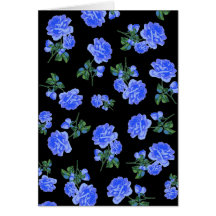 Deep Blue Roses flower pattern on black Card