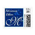 Deep Blue Wedding Ornate Monogram M A001 Postage