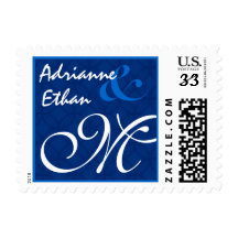 Deep Blue Wedding Ornate Monogram M A001 Postage