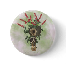 Deep Brown Mushrooms, Red Flowers Buttons