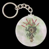 Deep Brown Mushrooms, Red Flowers Keychain keychains