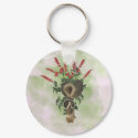Deep Brown Mushrooms, Red Flowers Keychain