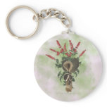 Deep Brown Mushrooms, Red Flowers Keychain