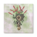 Deep Brown Mushrooms, Red Flowers Magnet