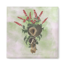 Deep Brown Mushrooms, Red Flowers Magnet