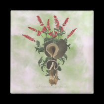 Deep Brown Mushrooms, Red Flowers Magnet
