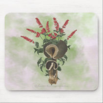 Deep Brown Mushrooms, Red Flowers mousepads