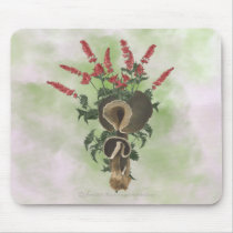 Deep Brown Mushrooms, Red Flowers mousepads