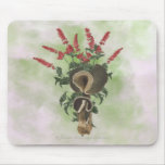 Deep Brown Mushrooms, Red Flowers Mouse Mat