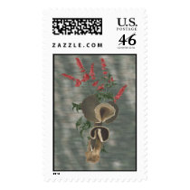Deep Brown Mushrooms, Red Flowers postage