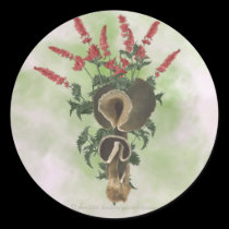 Deep Brown Mushrooms, Red Flowers Stickers stickers