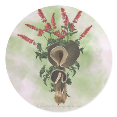 Deep Brown Mushrooms, Red Flowers Stickers by Rockangel1