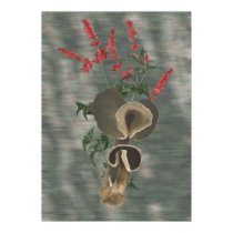 Deep Brown Mushrooms with small Red Fluff Flowers posters